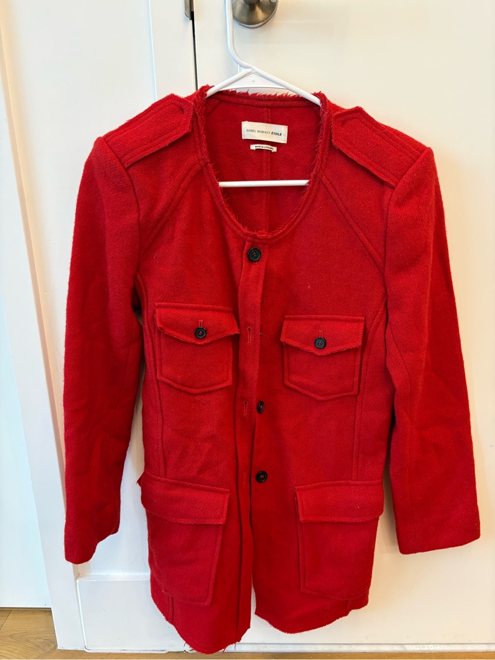Isabel Marant Bright Red Button-Front Military Pocket Coat
